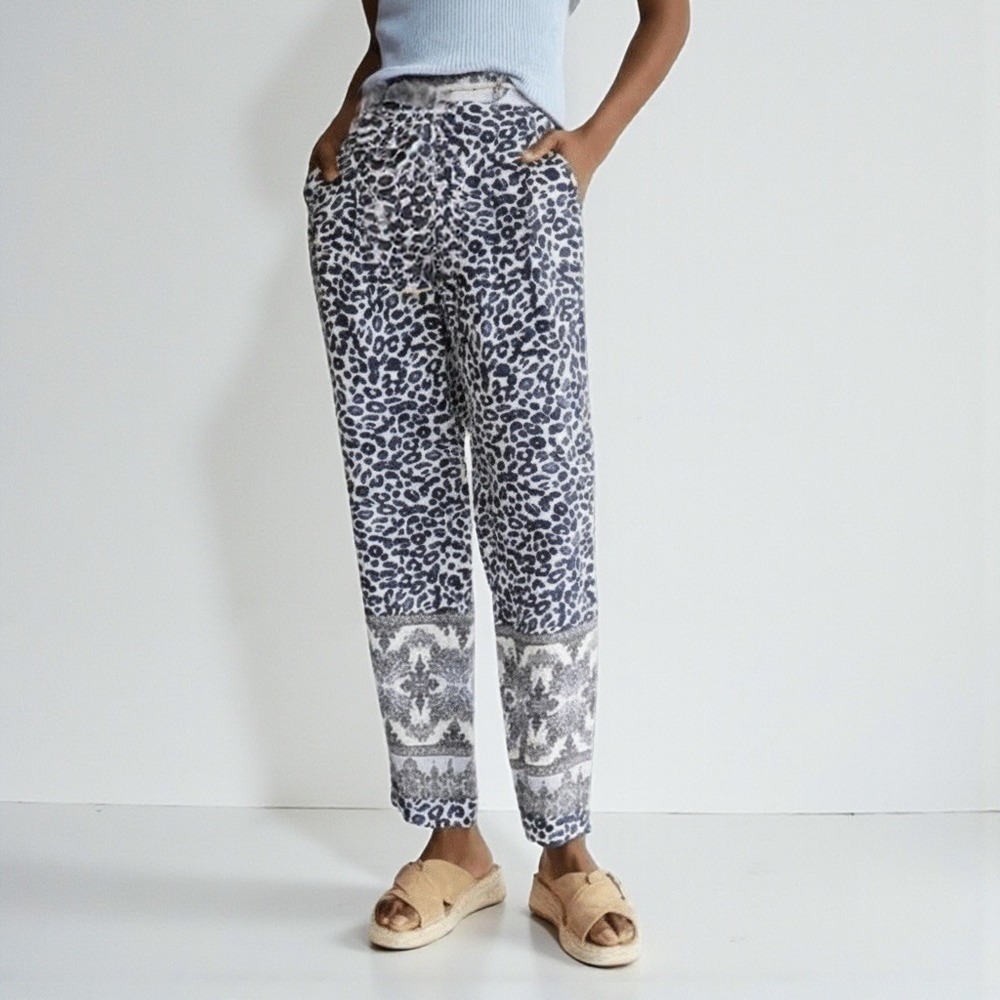 Ollari Anthropologie Boho Viscose Floral Leopard Print Pants Size‎ M Loungewear
